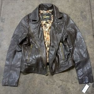 Guess Brown Leather Moto  jacket